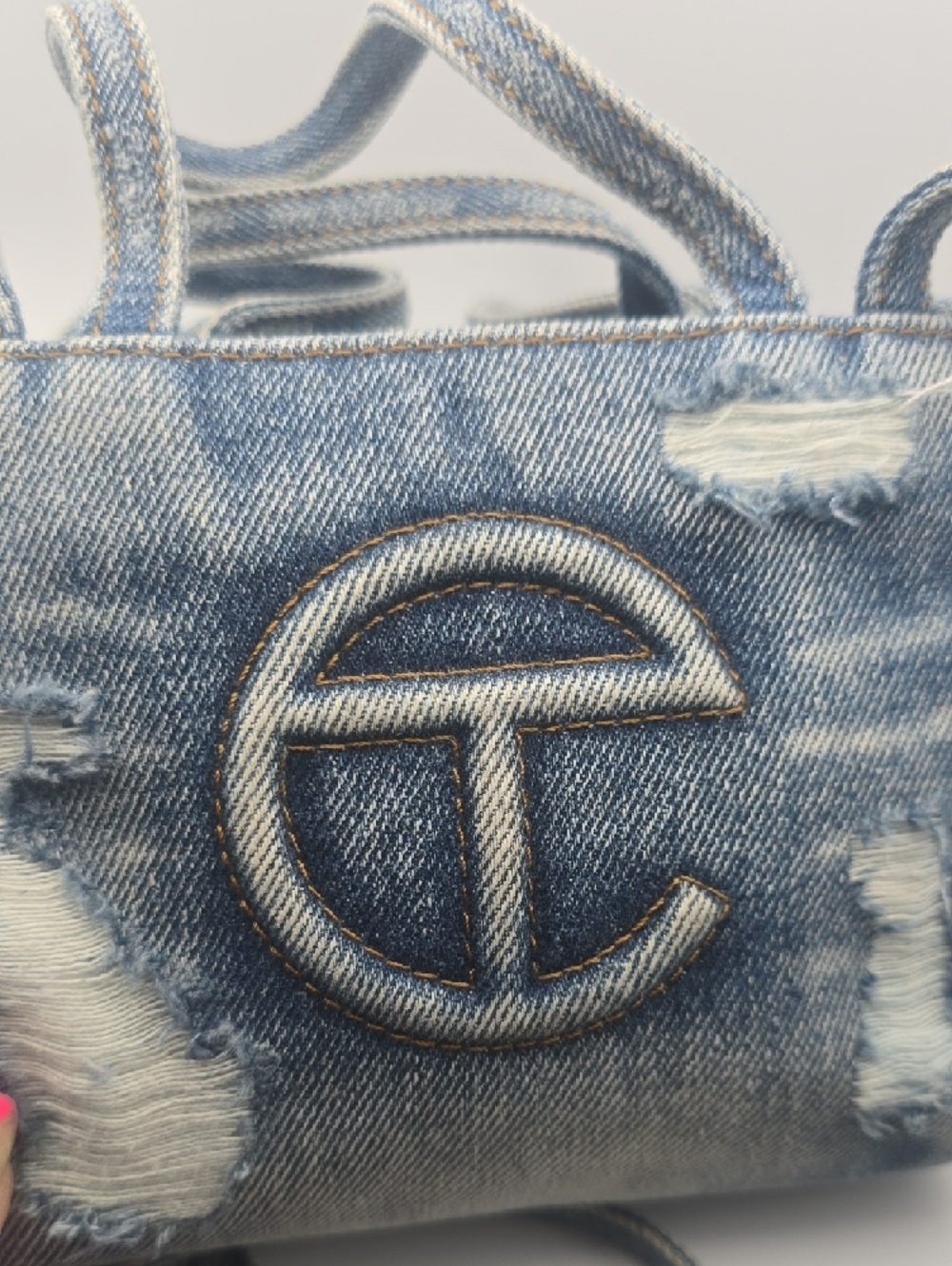 Telfar Small Shoppers Tote Distressed Light Wash Denim Crossbody Bag (EUC)🤍💙🤍 - Picture 8 of 11